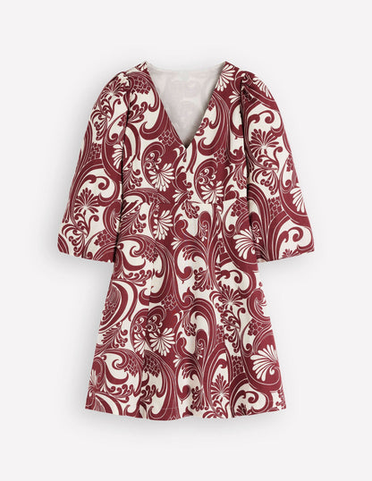Marla Linen Blend Short Dress-Brown Foliage Whirl