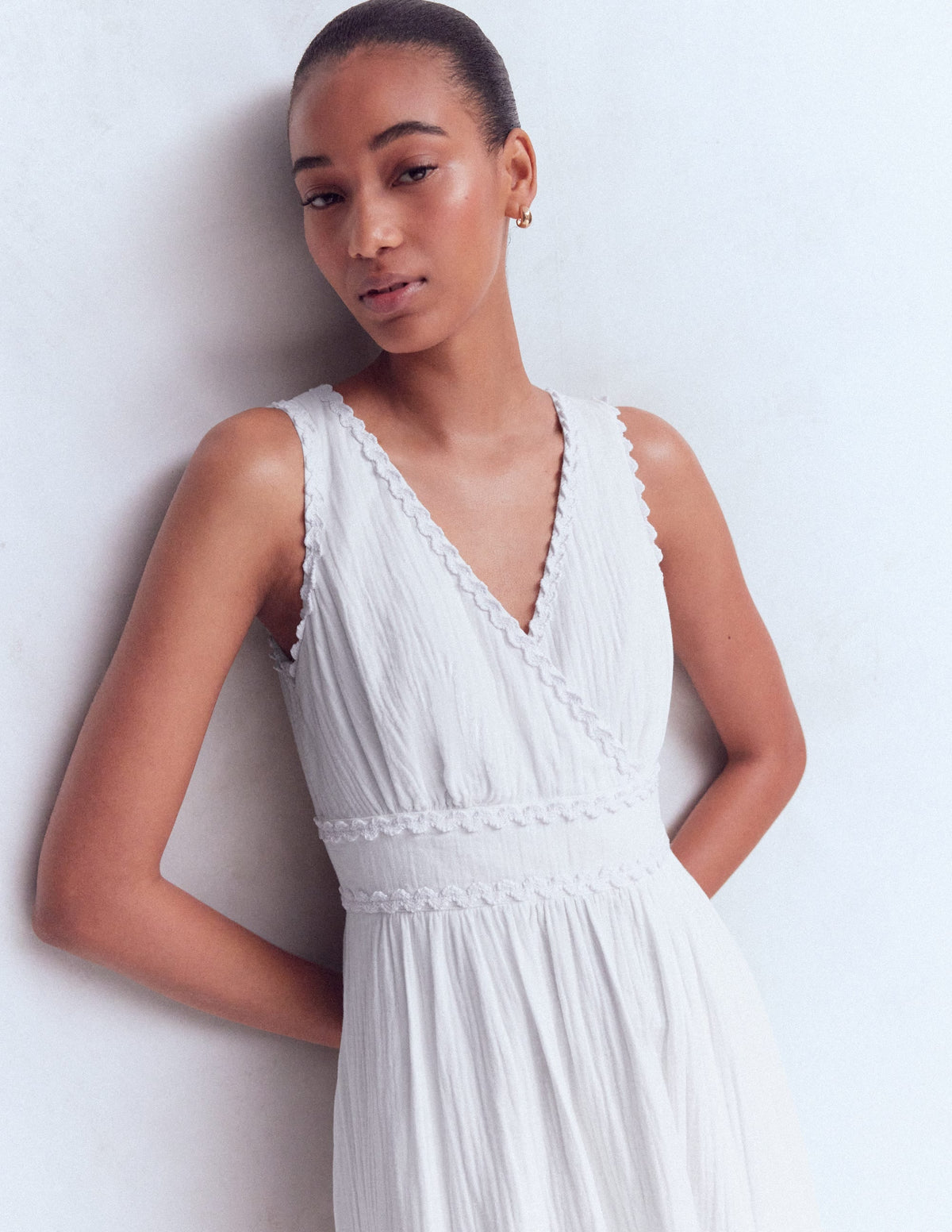 Lorna Trim Double Cloth Dress-White