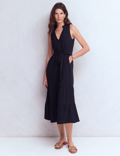 Viv Double Cloth Maxi Dress-Navy