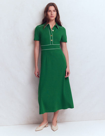 Etta Piping Trim Ponte Dress-Fresh Green