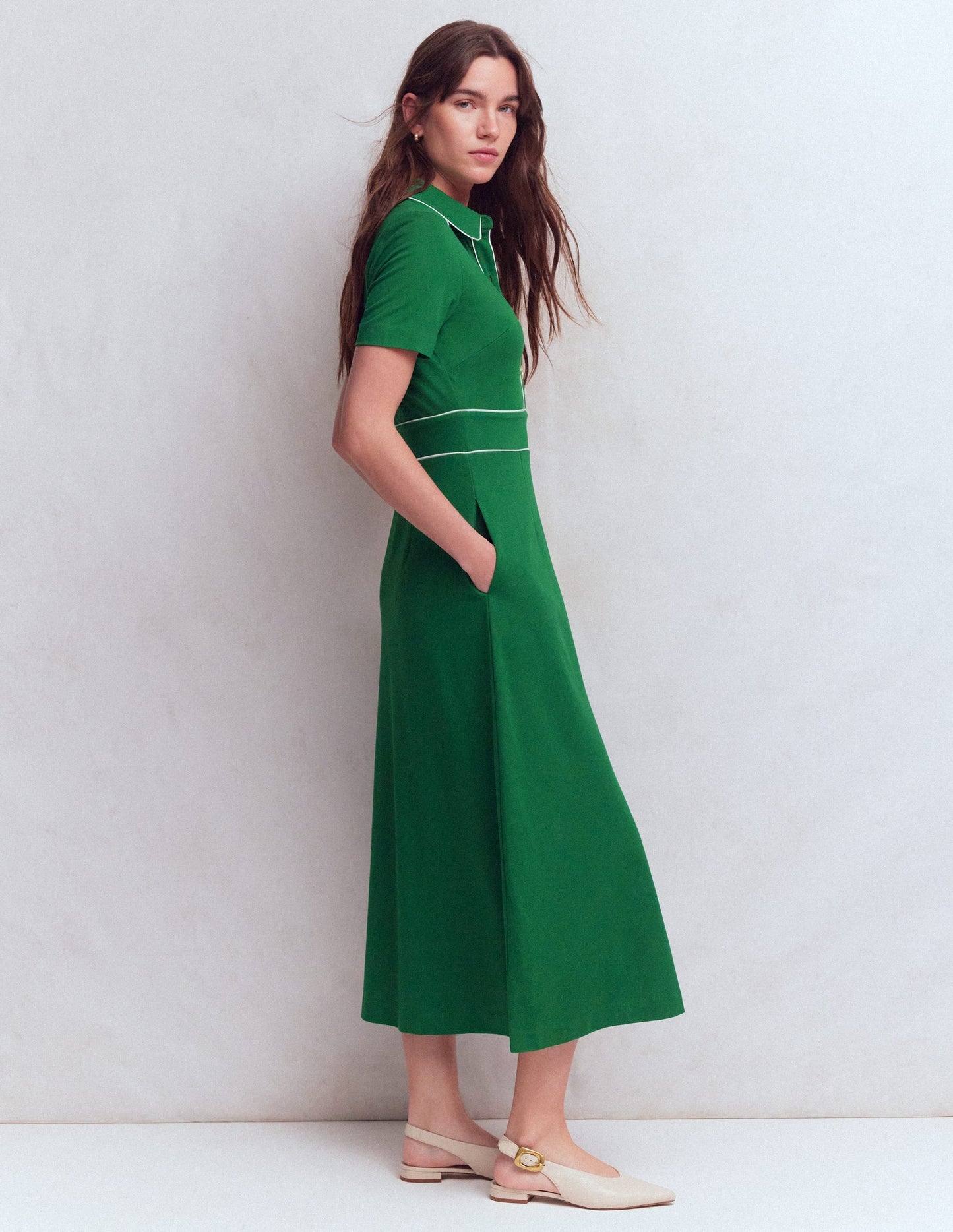 Etta Piping Trim Ponte Dress-Fresh Green