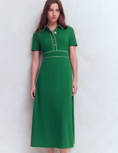Etta Piping Trim Ponte Dress-Fresh Green