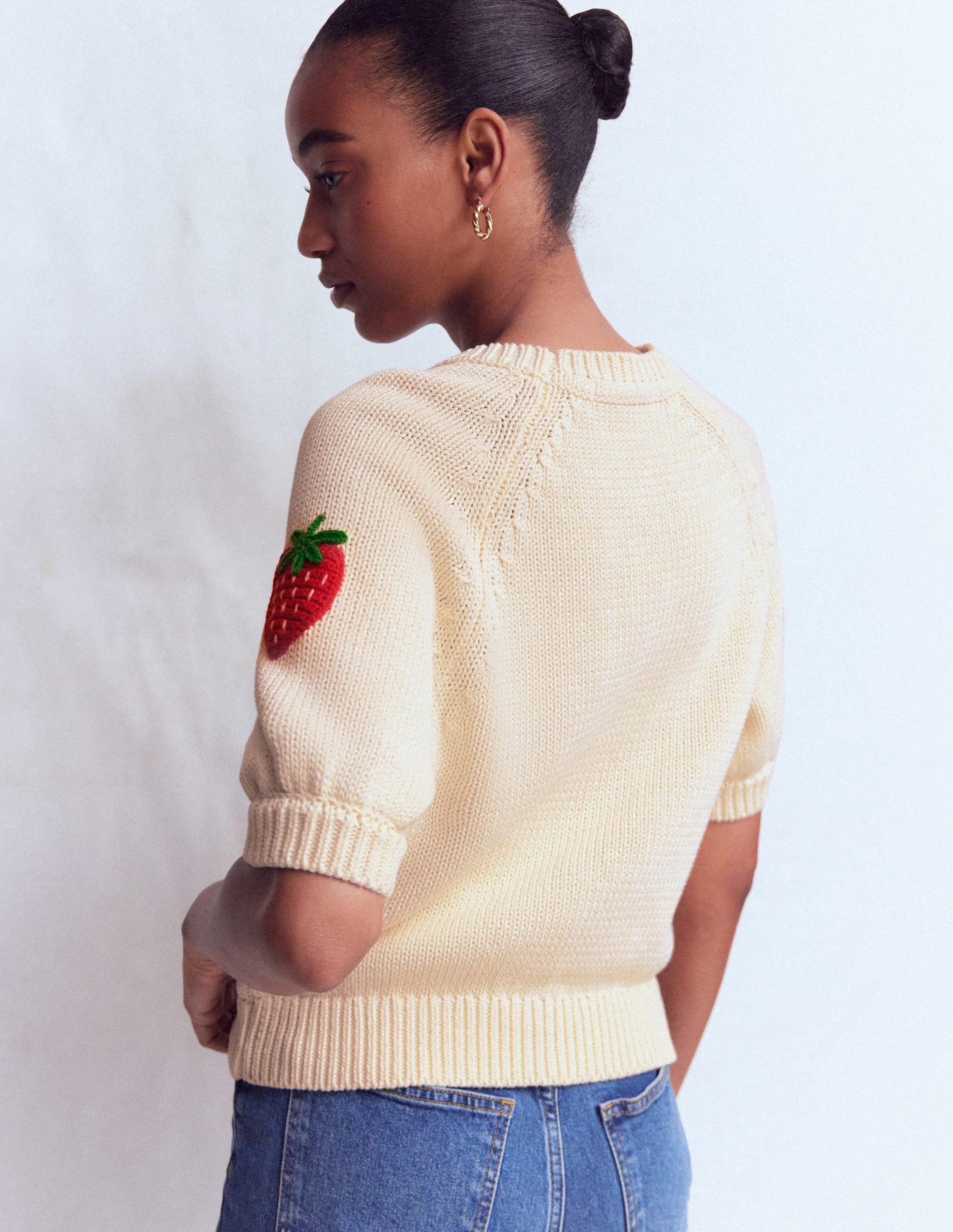 Margot Puff Sleeve T-Shirt-Warm Ivory Strawberry
