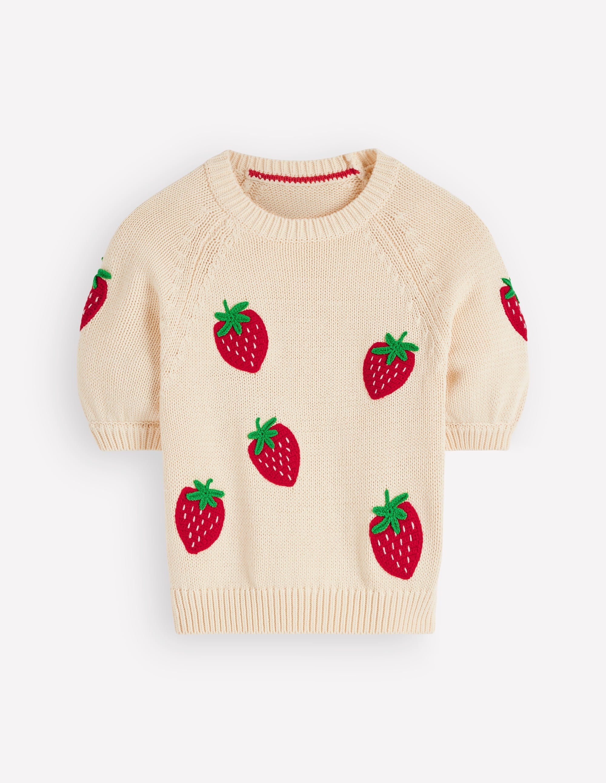 Margot Puff Sleeve T-Shirt-Warm Ivory Strawberry