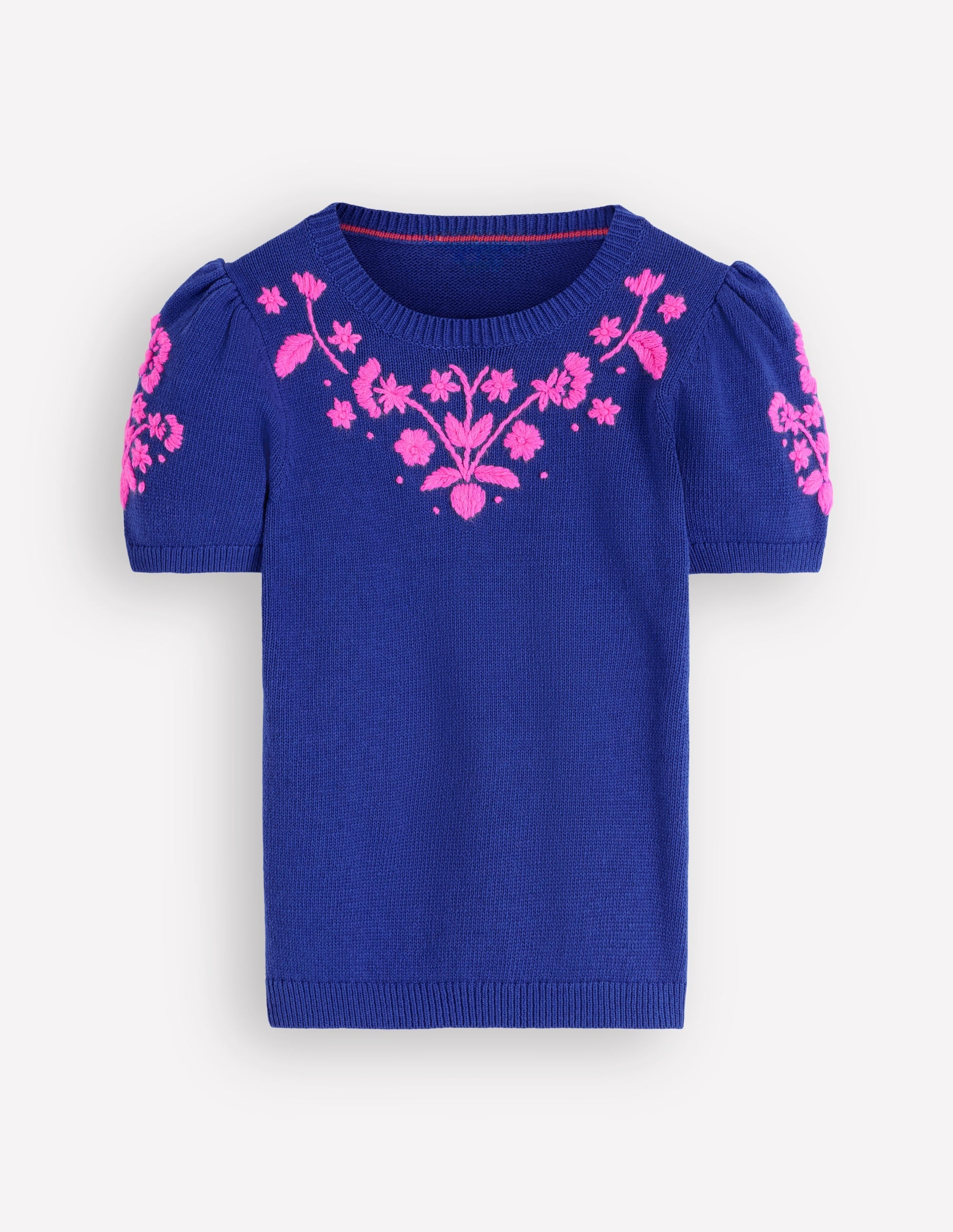 Monica Knitted T-Shirt-Blue Embroidery
