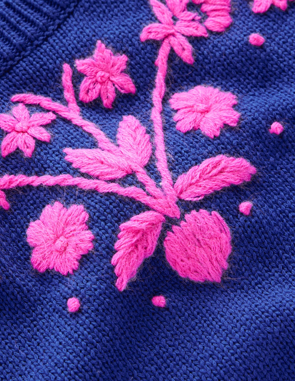 Monica Knitted T-Shirt-Blue Embroidery