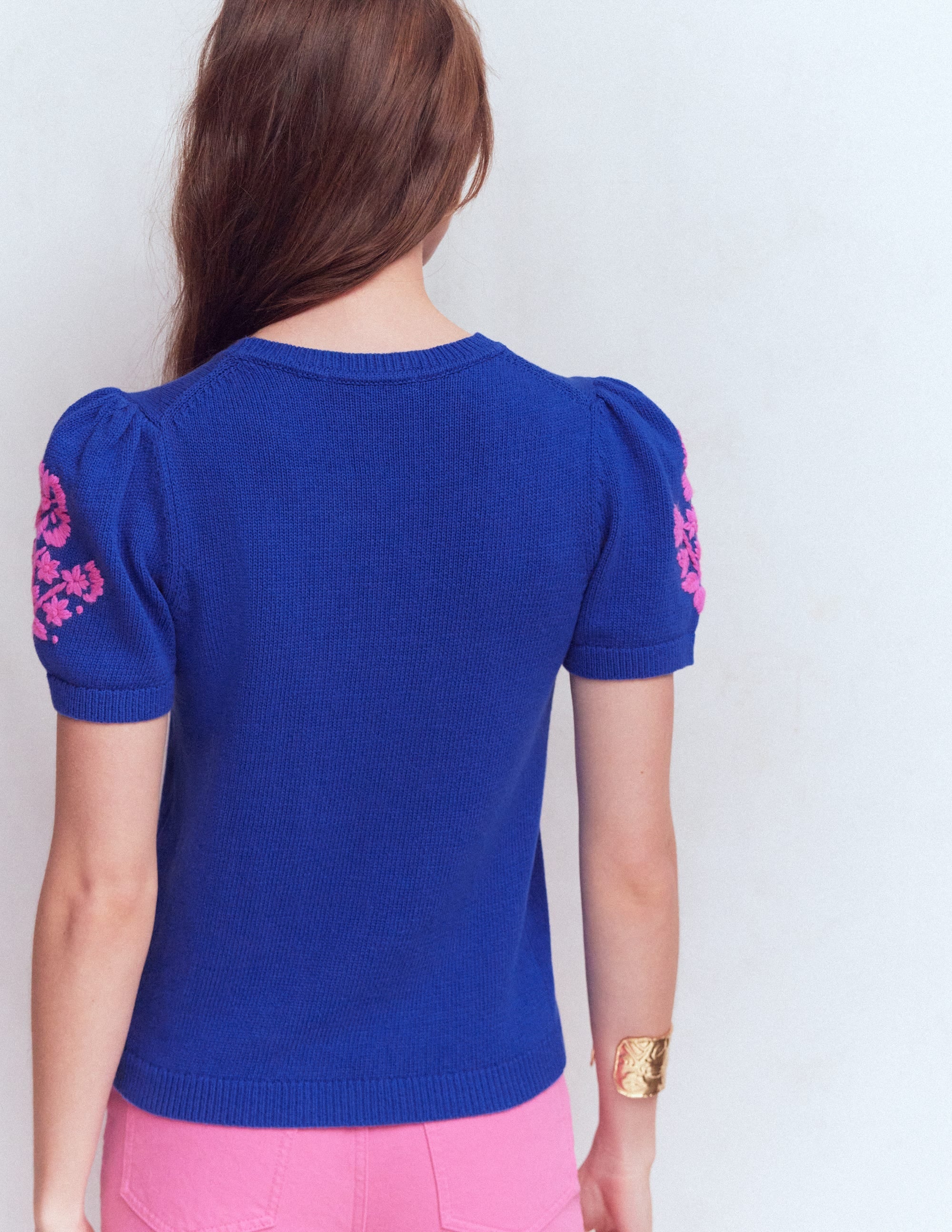 Monica Knitted T-Shirt-Blue Embroidery