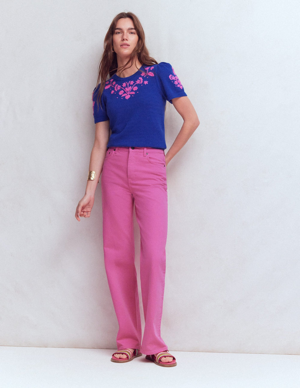 Monica Knitted T-Shirt-Blue Embroidery