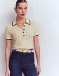 Pointelle Henley T-shirt-Cream