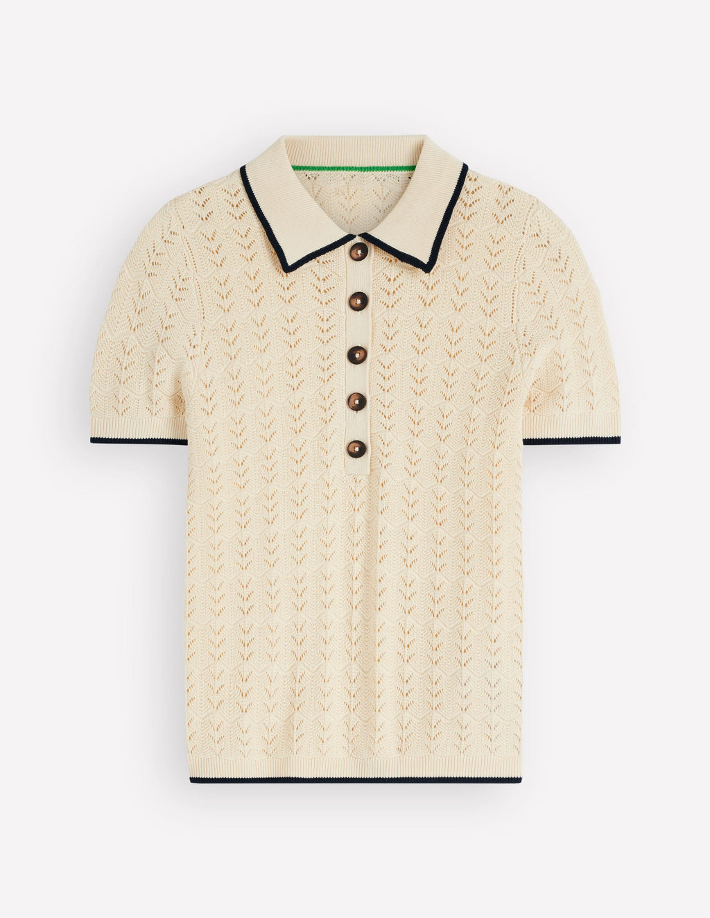 Pointelle Henley T-shirt-Cream
