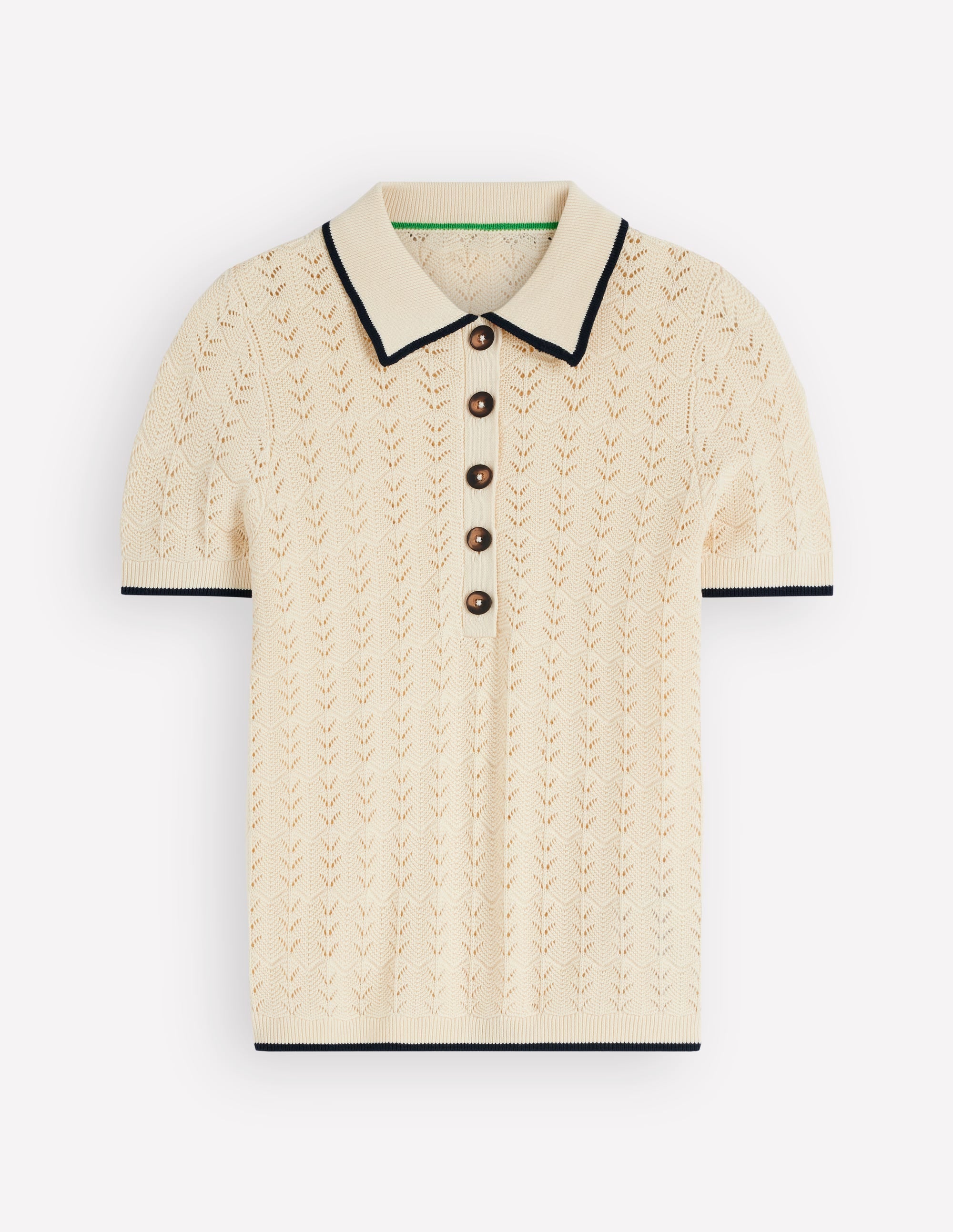 Pointelle Henley T-shirt-Cream