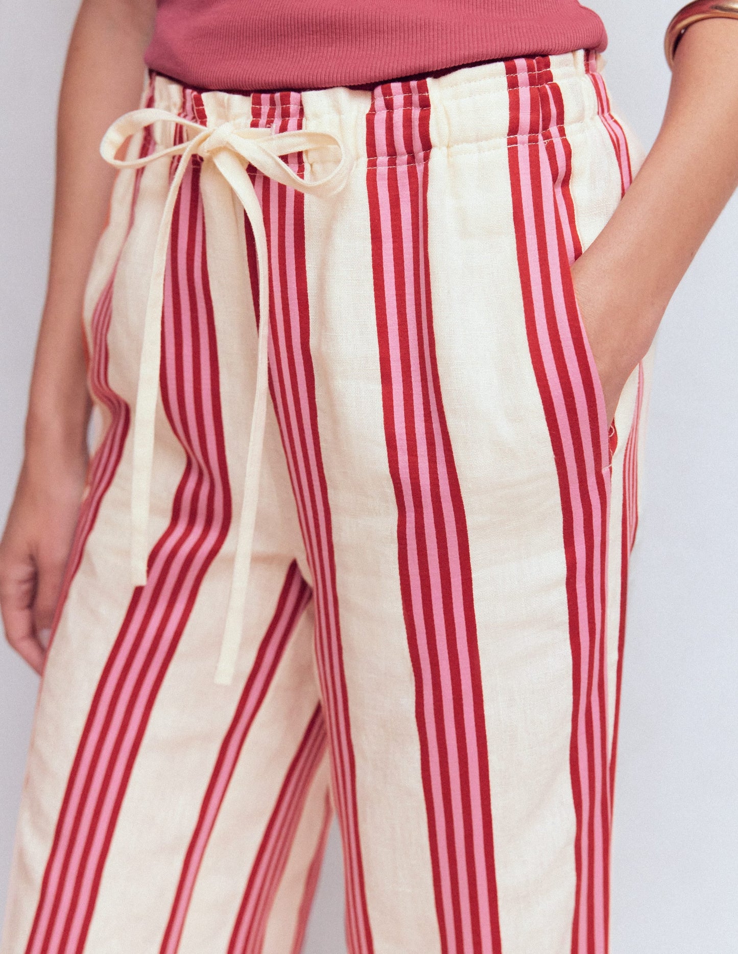 Islington Linen Pants-Ivory, Brown & Pink Stripe