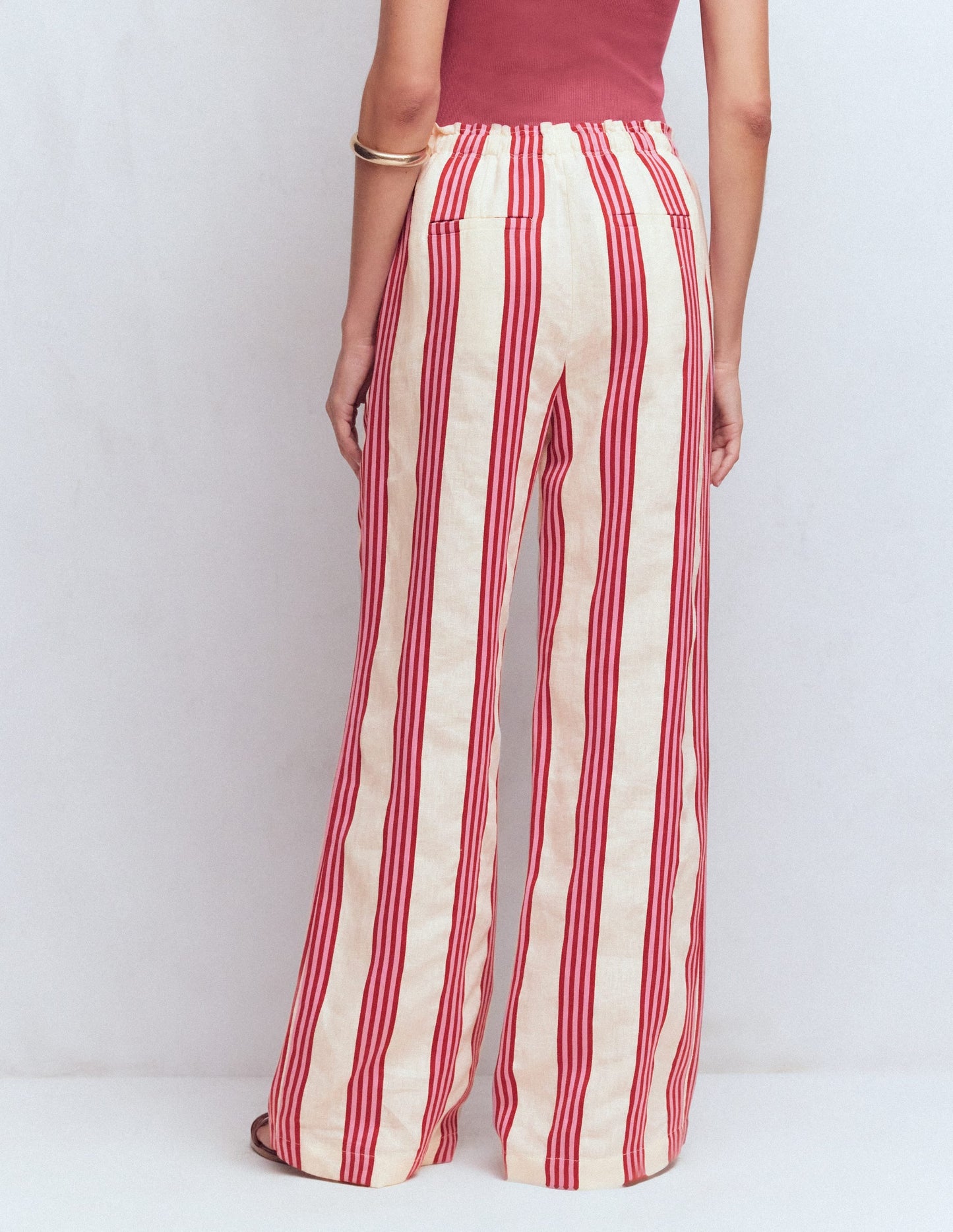 Islington Linen Pants-Ivory, Brown & Pink Stripe
