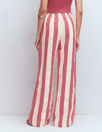 Islington Linen Pants-Ivory, Brown & Pink Stripe