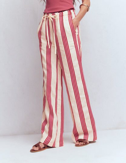 Islington Linen Pants-Ivory, Brown & Pink Stripe