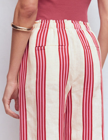 Islington Linen Pants-Ivory, Brown & Pink Stripe