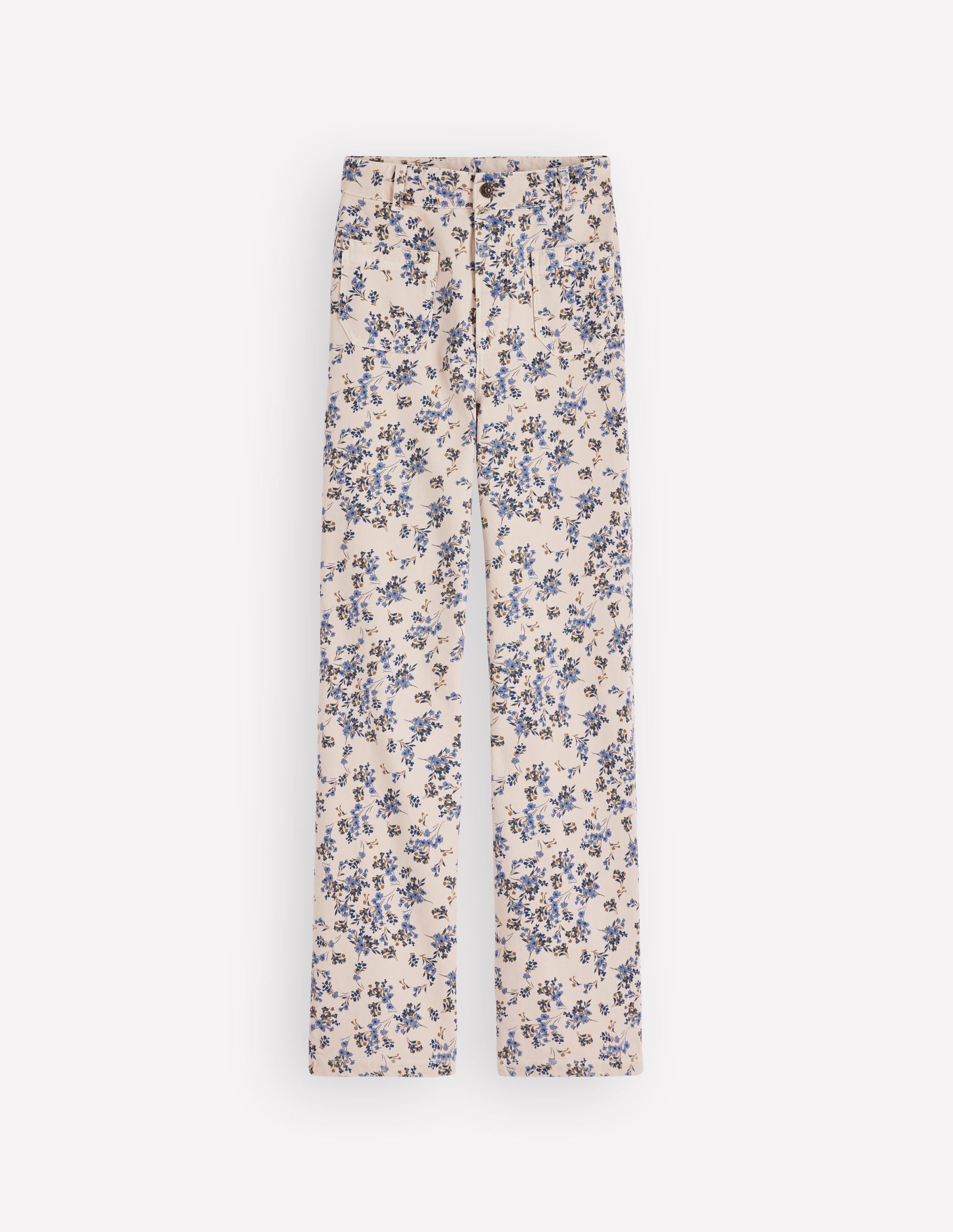 Straight Leg Pocket Jeans-Ivory Floral