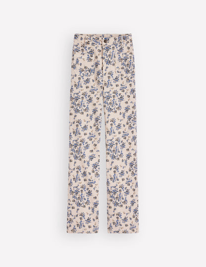 Straight Leg Pocket Jeans-Ivory Floral
