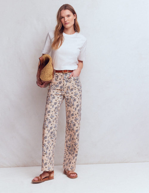 Straight Leg Pocket Jeans-Ivory Floral