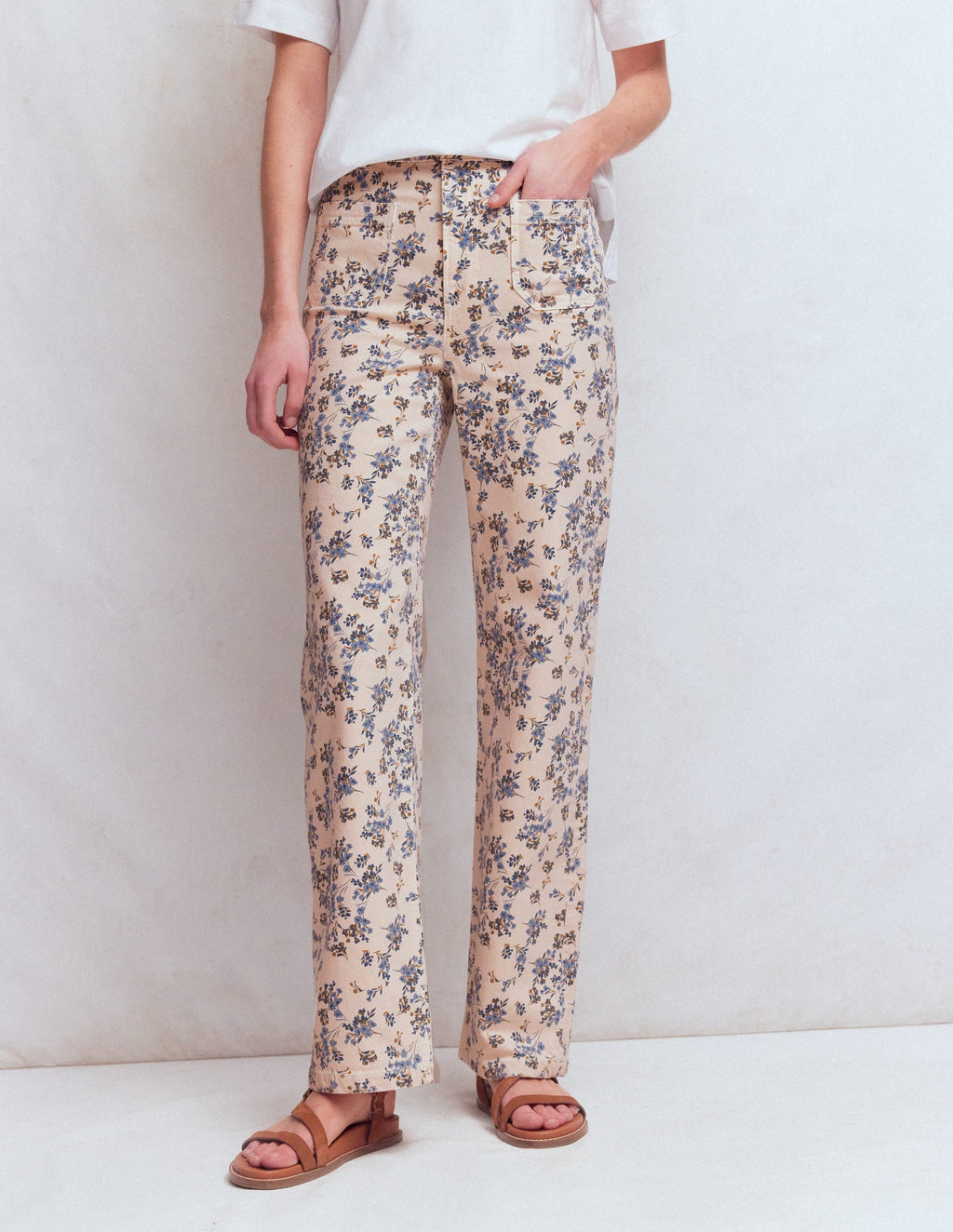 Straight Leg Pocket Jeans-Ivory Floral