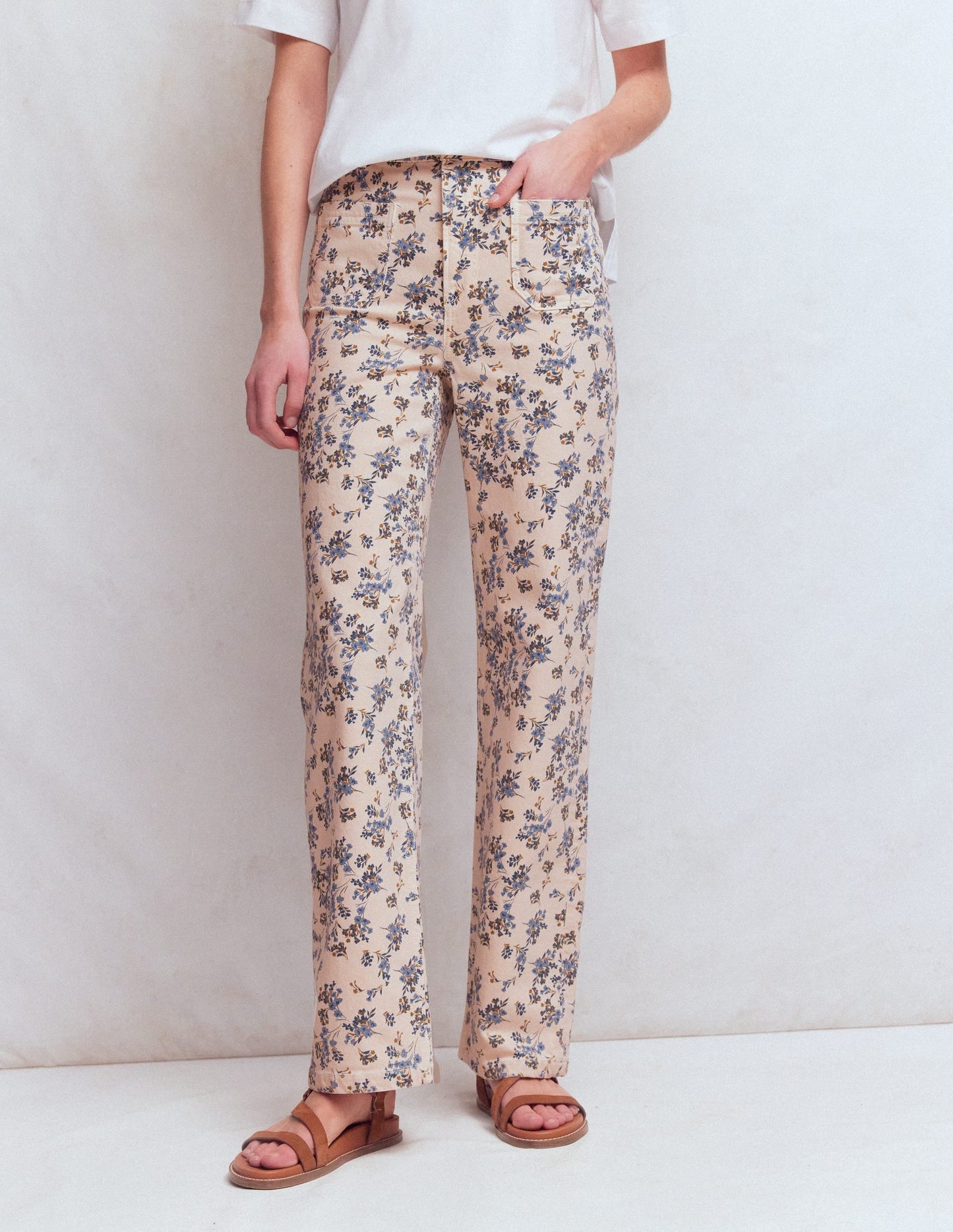 Straight Leg Pocket Jeans-Ivory Floral