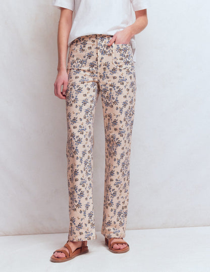 Straight Leg Pocket Jeans-Ivory Floral
