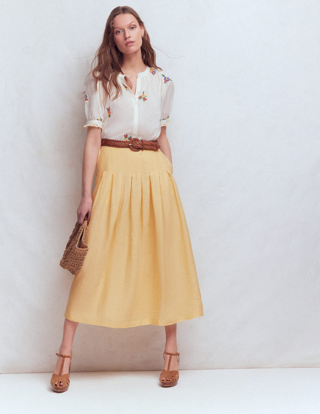 Valentina Linen Skirt-Buttercream