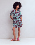 Kensington Linen Shorts-Seamist Blue, Palm Paradise