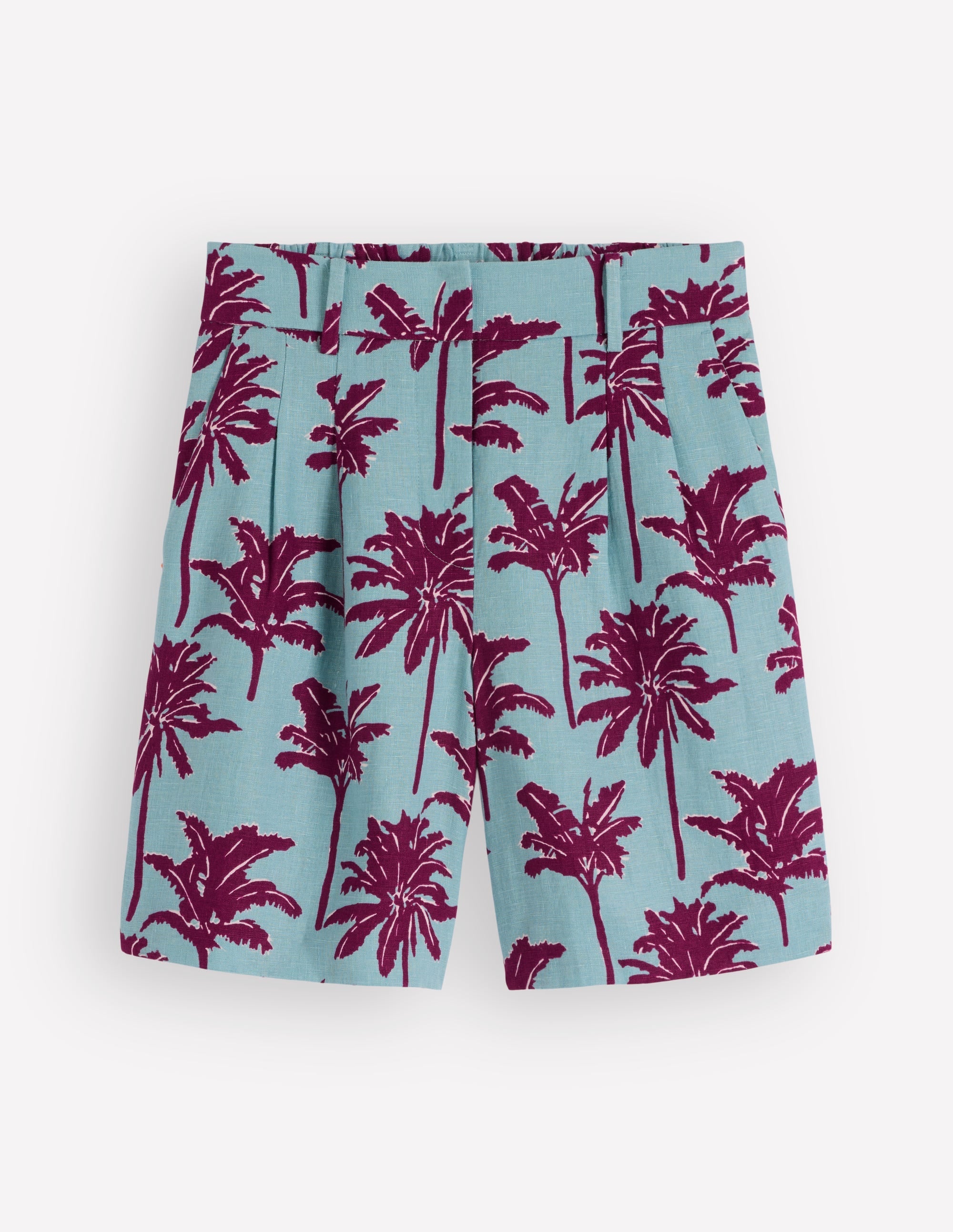 Kensington Linen Shorts-Seamist Blue, Palm Paradise