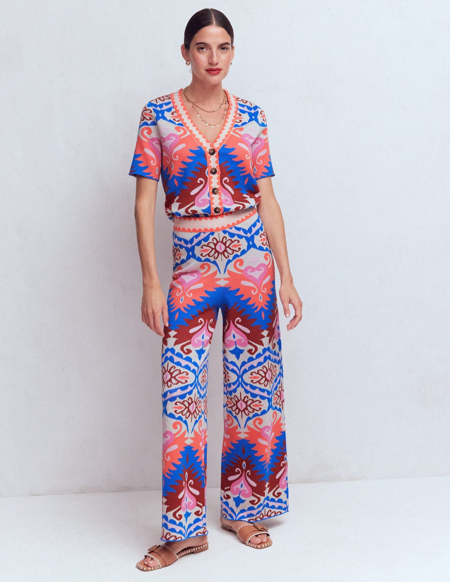 Jacquard Knitted Pants-Multi Aztec