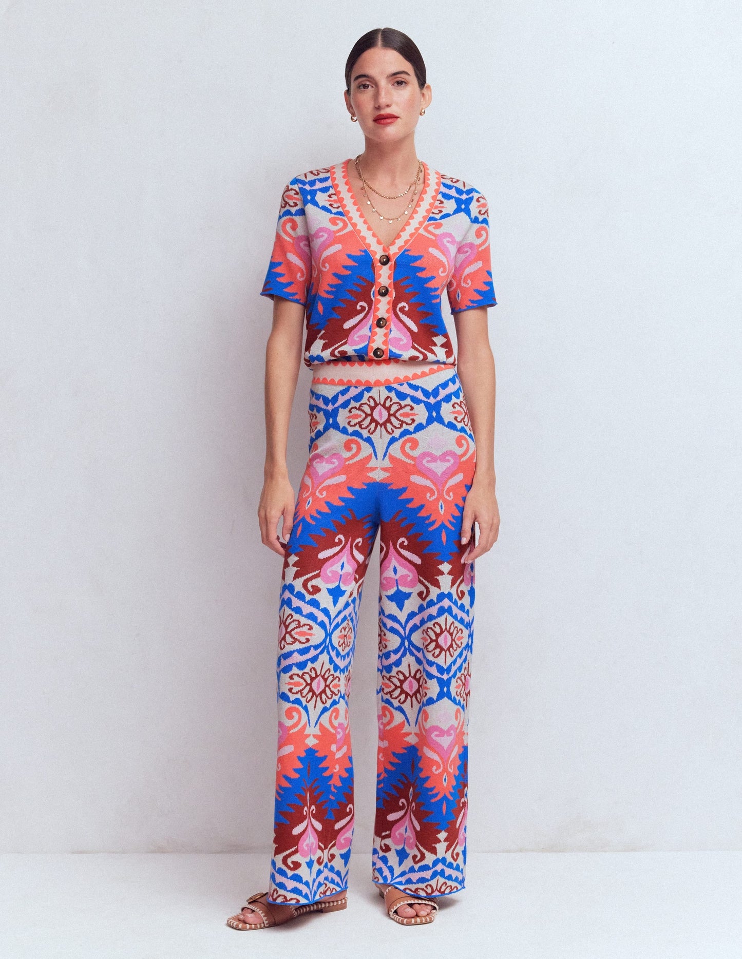 Jacquard Knitted Pants-Multi Aztec
