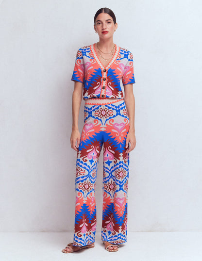Jacquard Knitted Pants-Multi Aztec