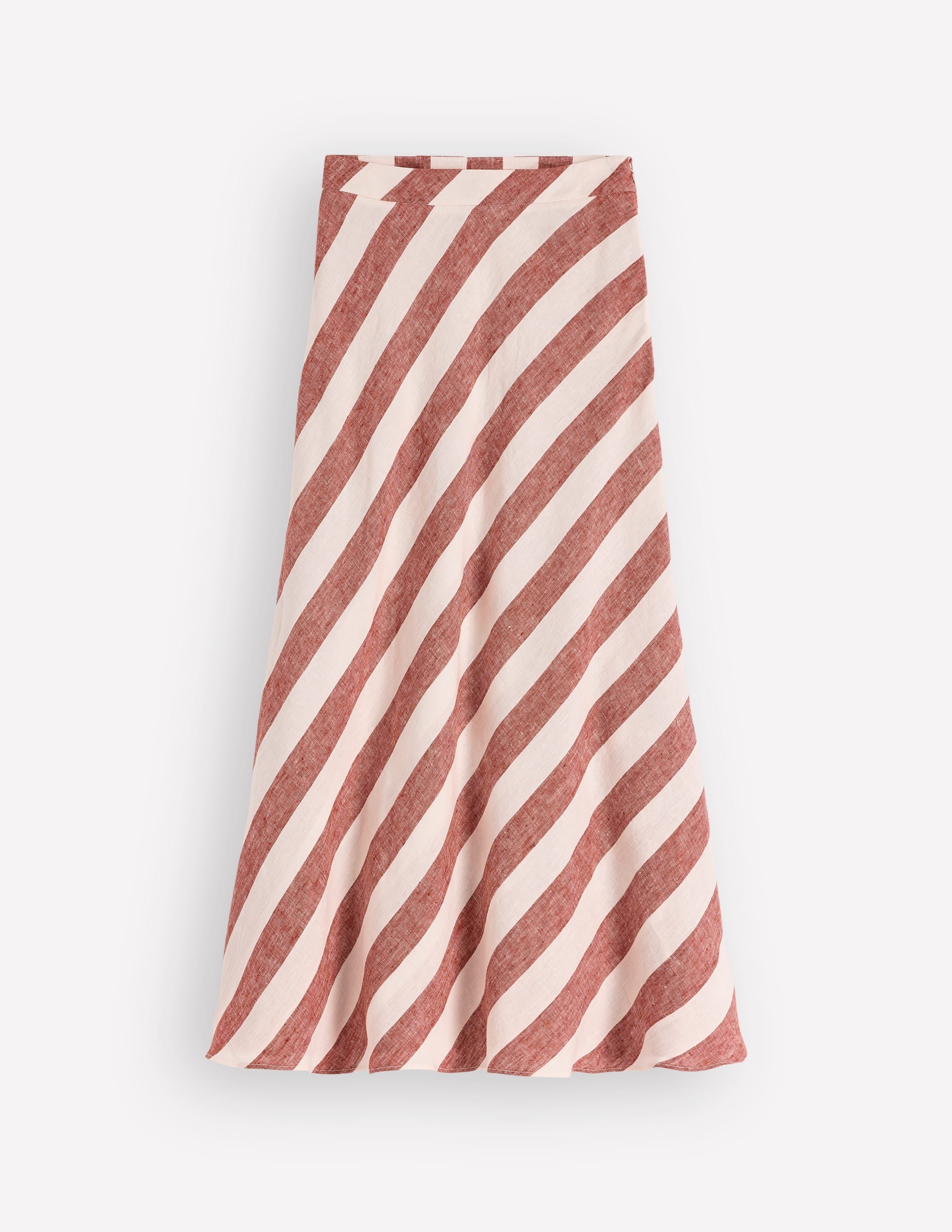 Bias Cut Linen Slip Skirt-Brown Diagonal Stripe