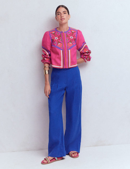 Mayfair Linen Pants-Bright Blue
