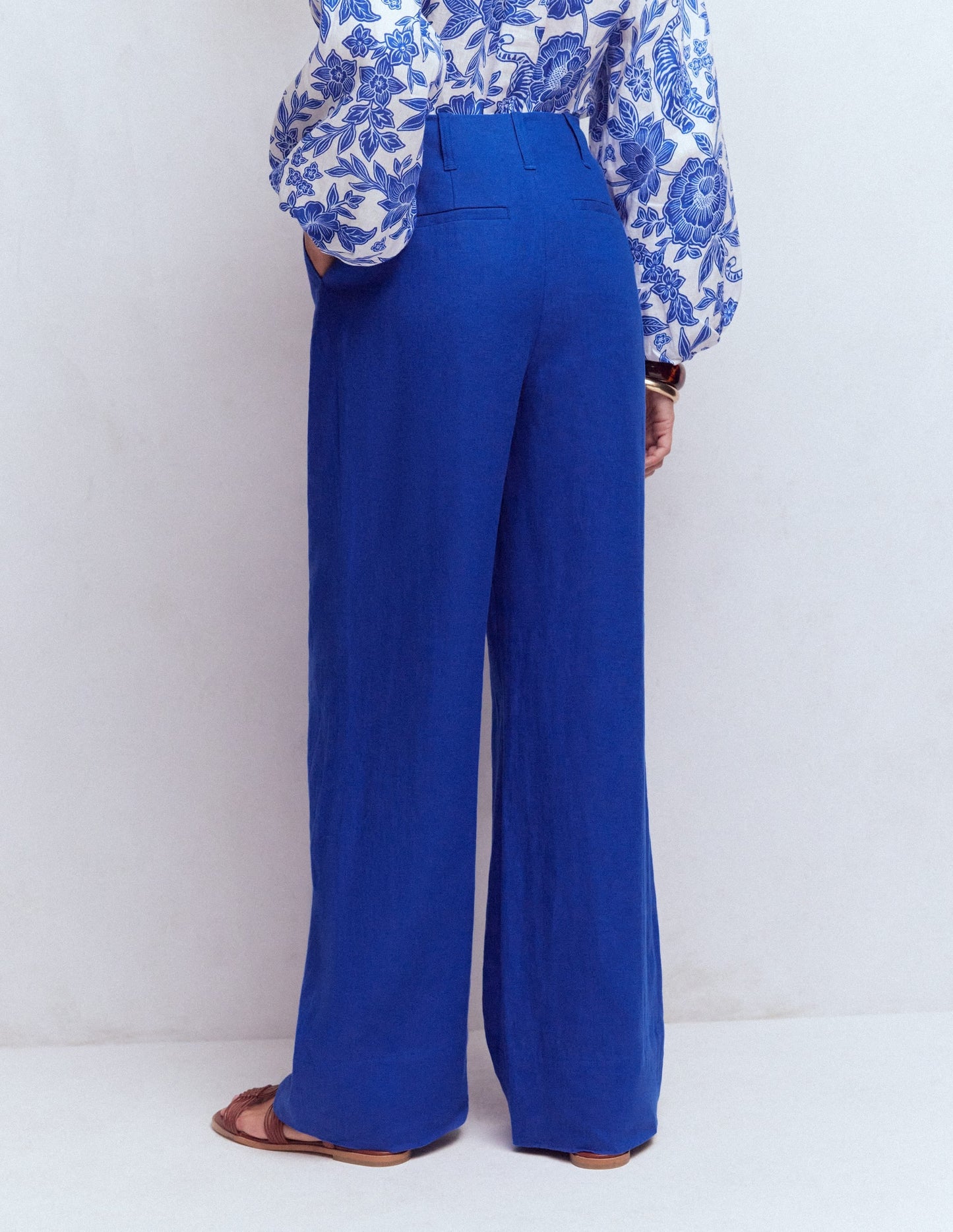 Mayfair Linen Pants-Bright Blue