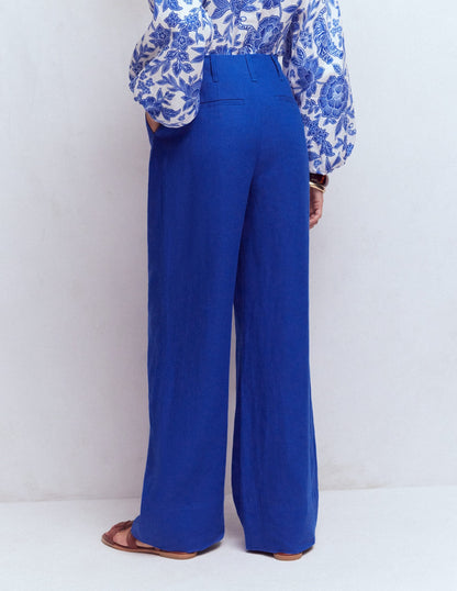 Mayfair Linen Pants-Bright Blue