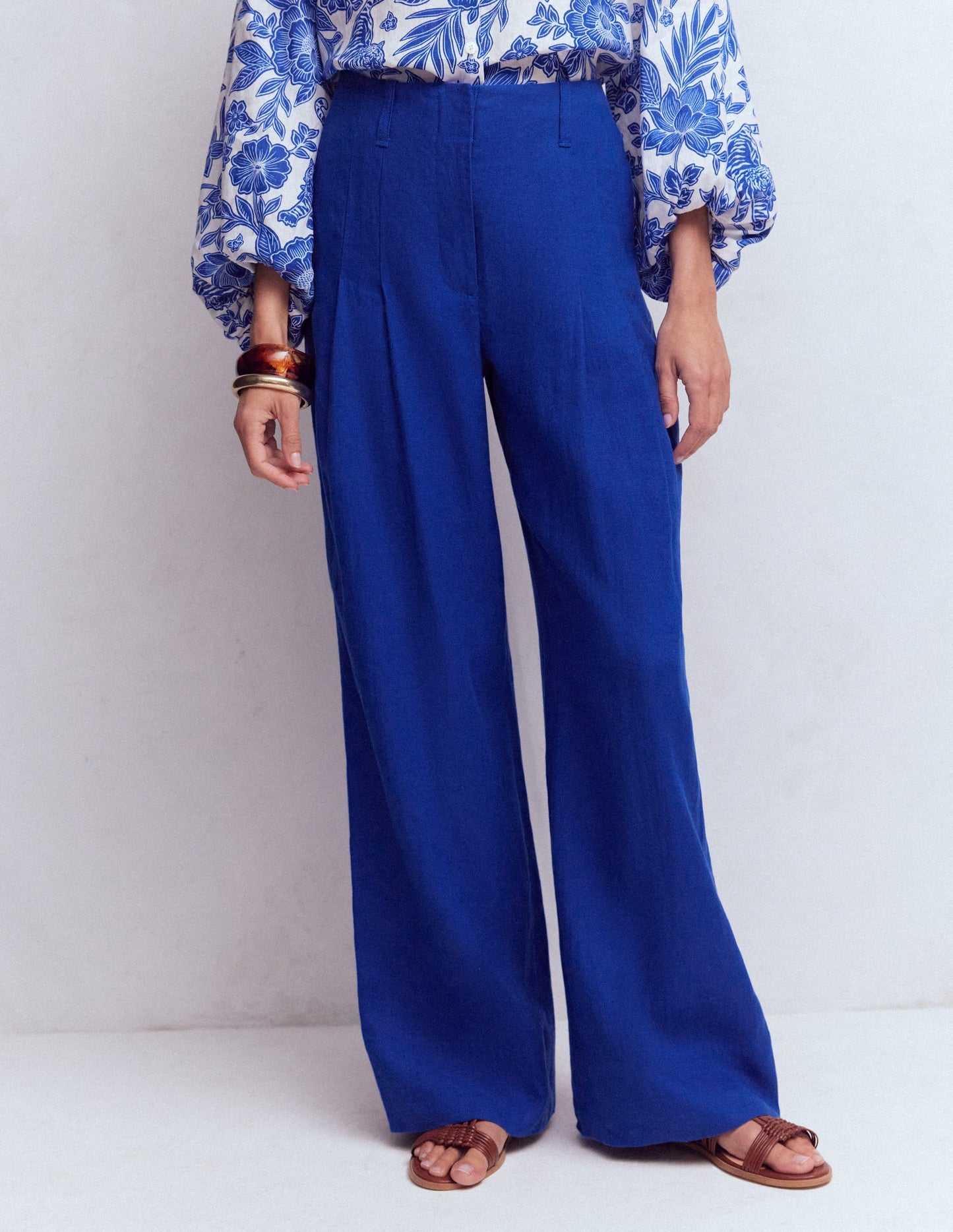 Mayfair Linen Pants-Bright Blue