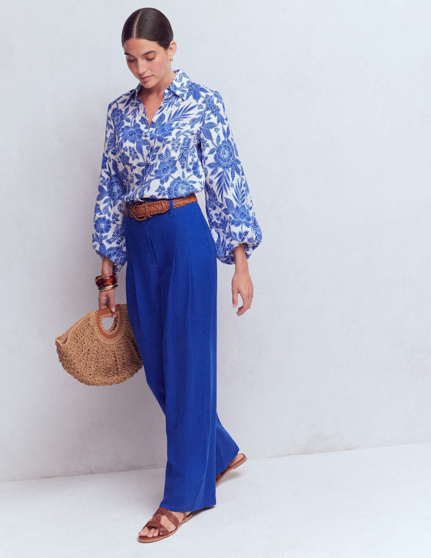 Mayfair Linen Pants-Bright Blue