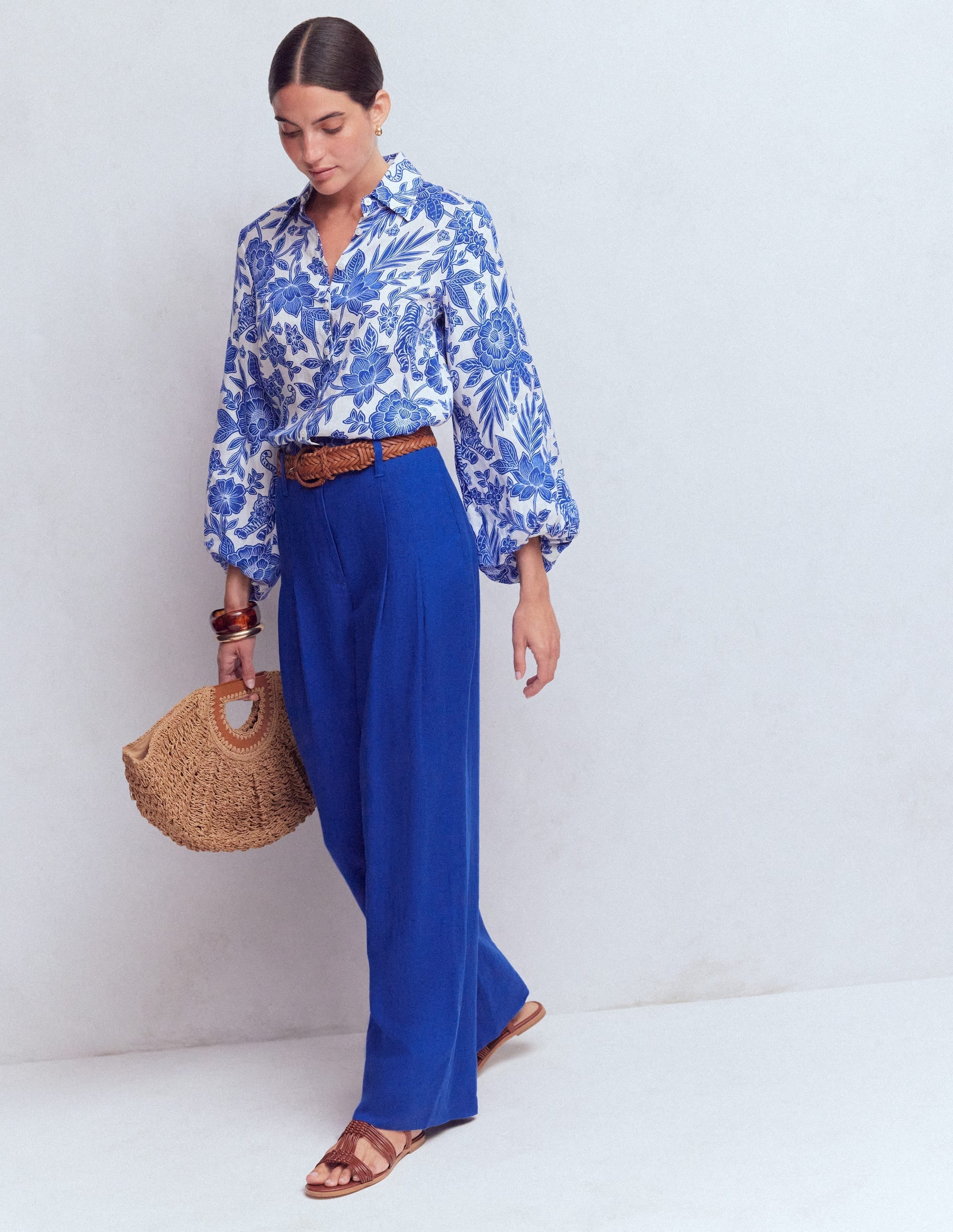 Mayfair Linen Pants-Bright Blue