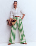 Mayfair Linen Pants-Ivory, Fresh Green Stripe