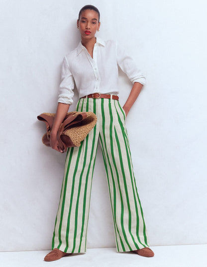 Mayfair Linen Pants-Ivory, Fresh Green Stripe