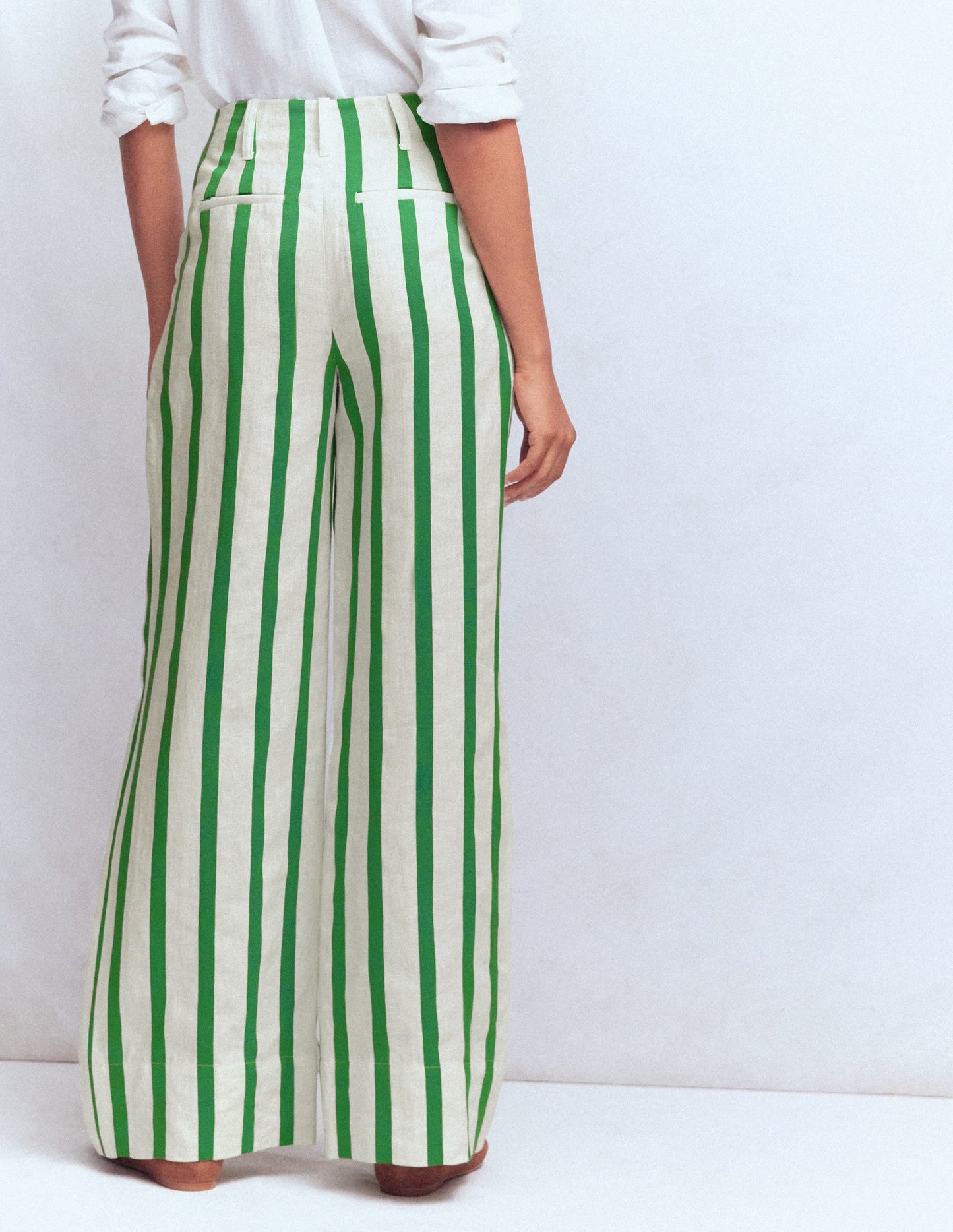 Mayfair Linen Pants-Ivory, Fresh Green Stripe