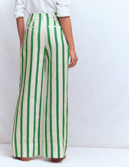 Mayfair Linen Pants-Ivory, Fresh Green Stripe