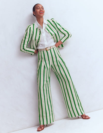 Mayfair Linen Pants-Ivory, Fresh Green Stripe