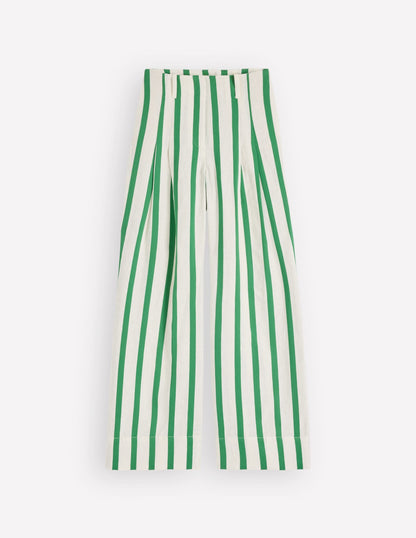 Mayfair Linen Pants-Ivory, Fresh Green Stripe