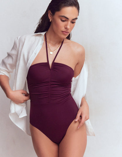 Gather String Swimsuit-Chocberry