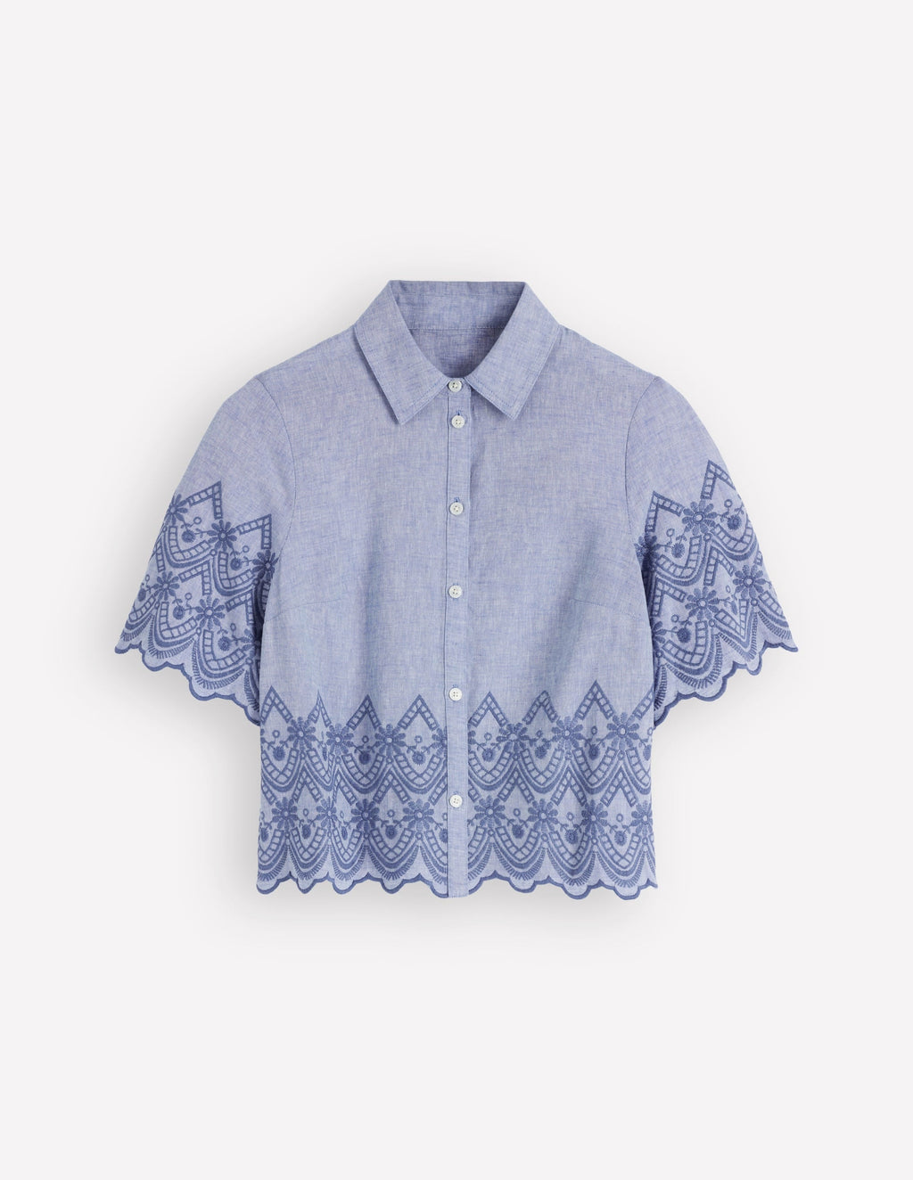 Short Sleeve Broderie Shirt-Chambray