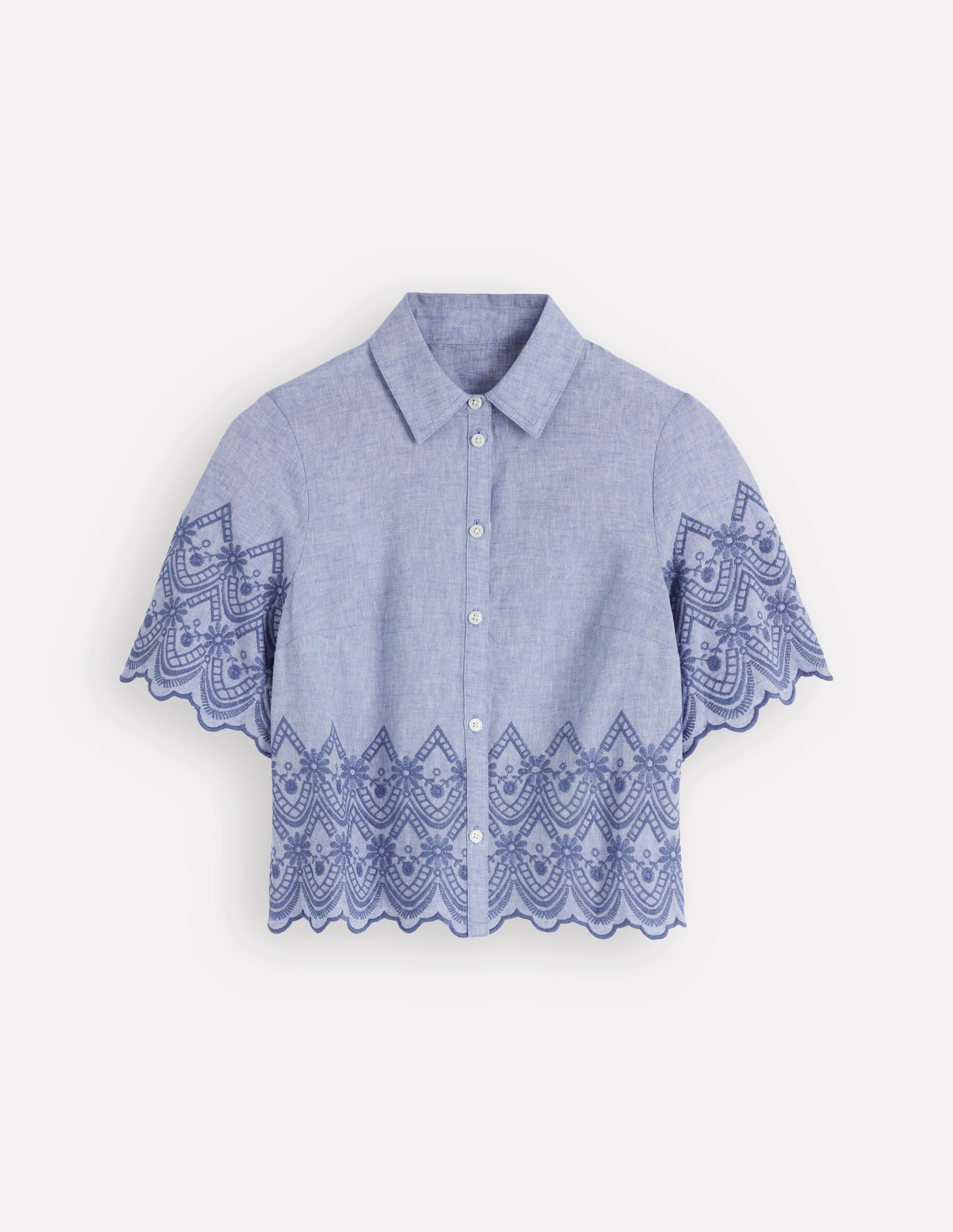 Short Sleeve Broderie Shirt-Chambray