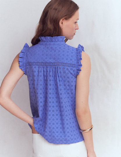 Isabel Sleeveless Broderie Top-Cornflower Blue