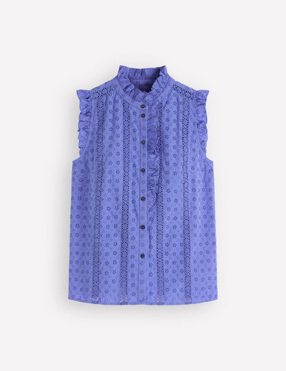 Isabel Sleeveless Broderie Top-Cornflower Blue